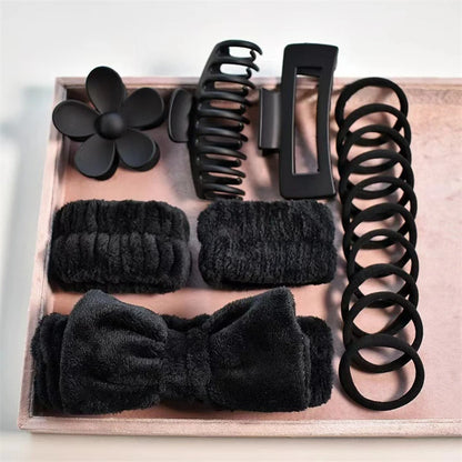 Wholesale 16pcs/set Spa Washing Face Makeup Washband Fluffy Wristband Bow Headbands Flower Hair Claw Women Hair Accessories Set-12
